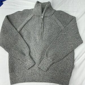aerie Women's Heathered Gray Half-Zip Mock Neck Sweater